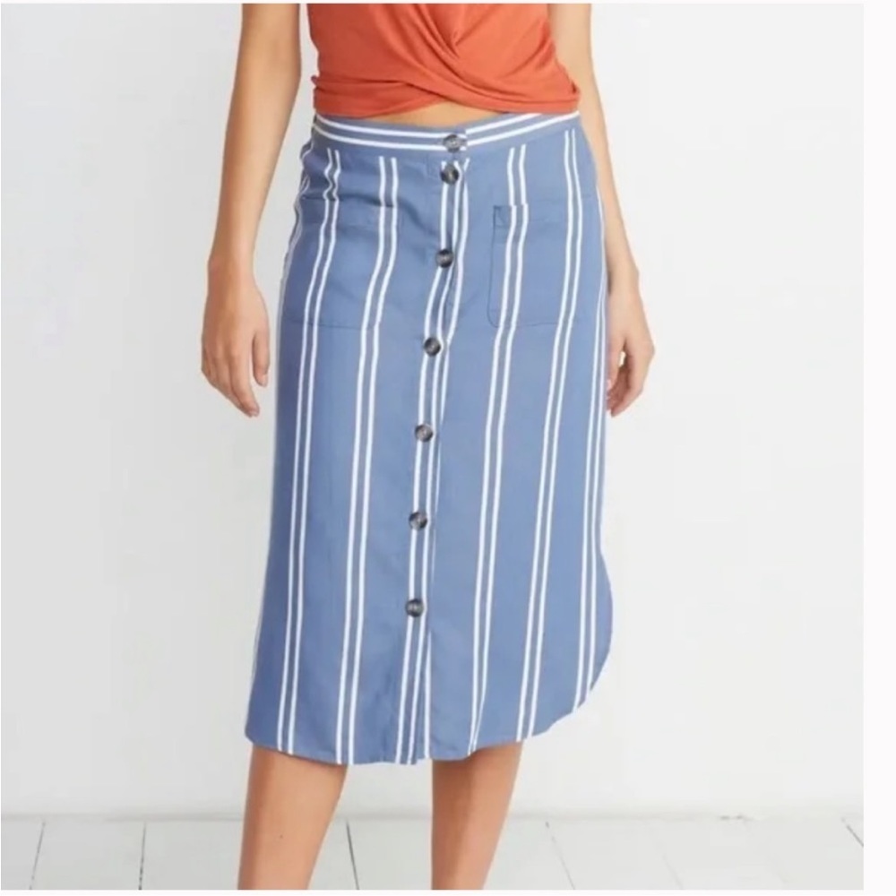 Marine Layer Tess Button Front Chambray Midi Skirt Striped